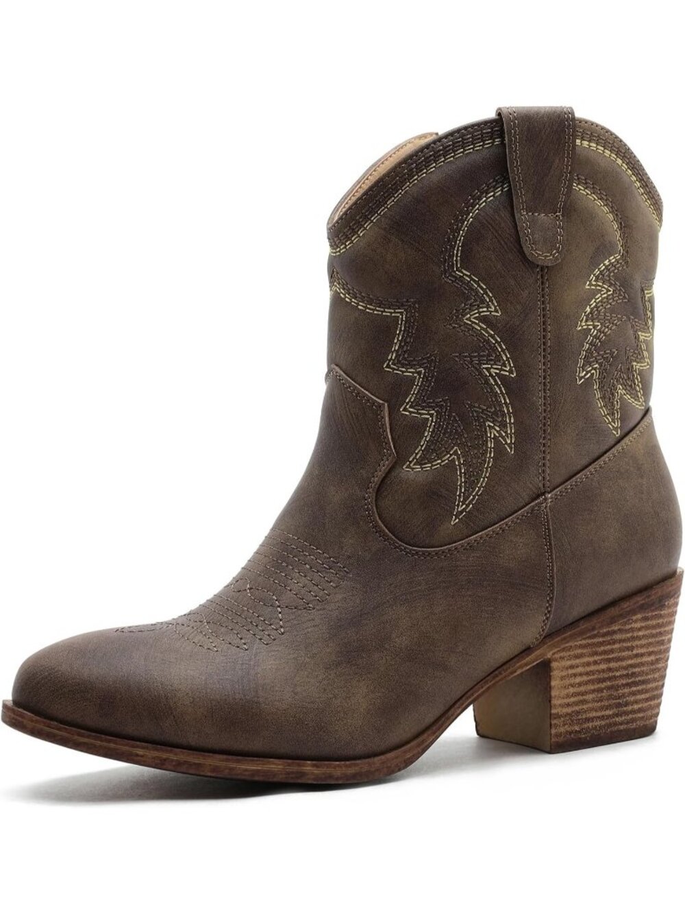 Women's Brown Pointed Toe Cowgirl Faux Leather Side Zipper Ankle Booties